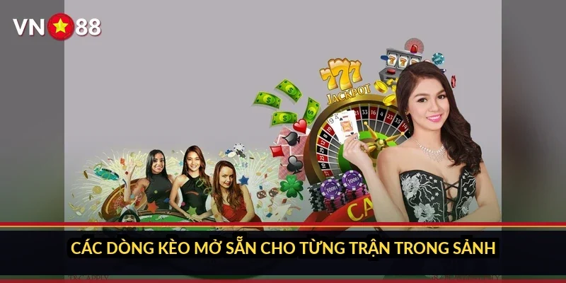 Các dòng kèo mở sẵn cho từng trận trong sảnh
